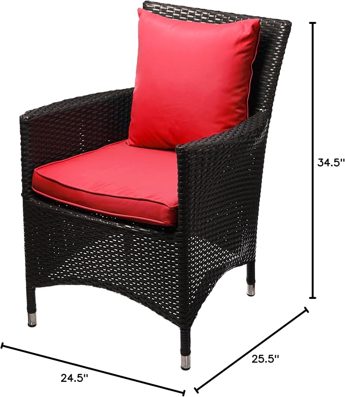 Modway Convene Wicker Rattan Outdoor Patio Dining Armchair With Cushion in Espresso Red