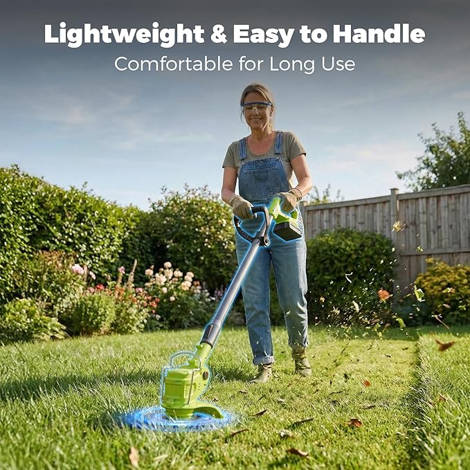 21V Lightweight Electric Weed Eater: All-in-One Cordless String Trimmer Brush Cutter with 2Pack 2.0ah Battery Powered Weed Wacker Set for Small Garden and Yard Lawn Edger Branches Tool for Homeowners