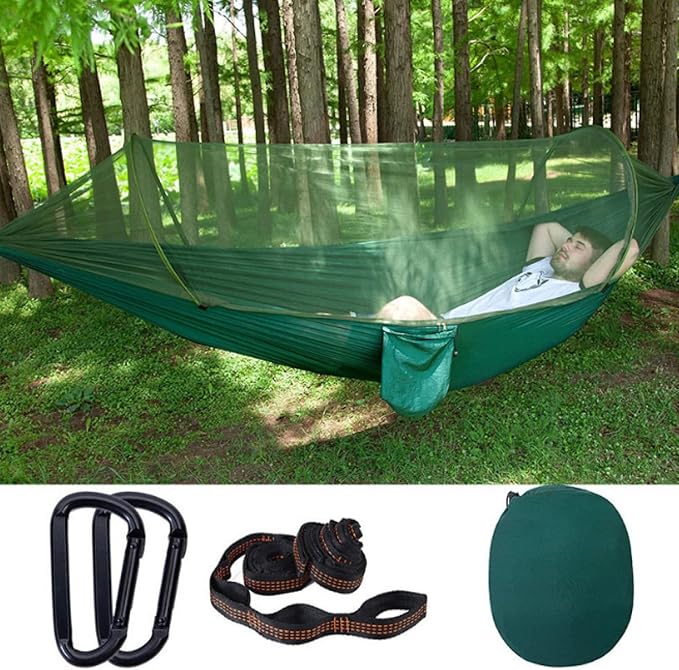 Double Hammock Outdoor Sunshade Quick-Opening Rocking Bed Off The Ground Anti-Rollover Single Camping Double-personquick-openingdarkgreenupgradestrap