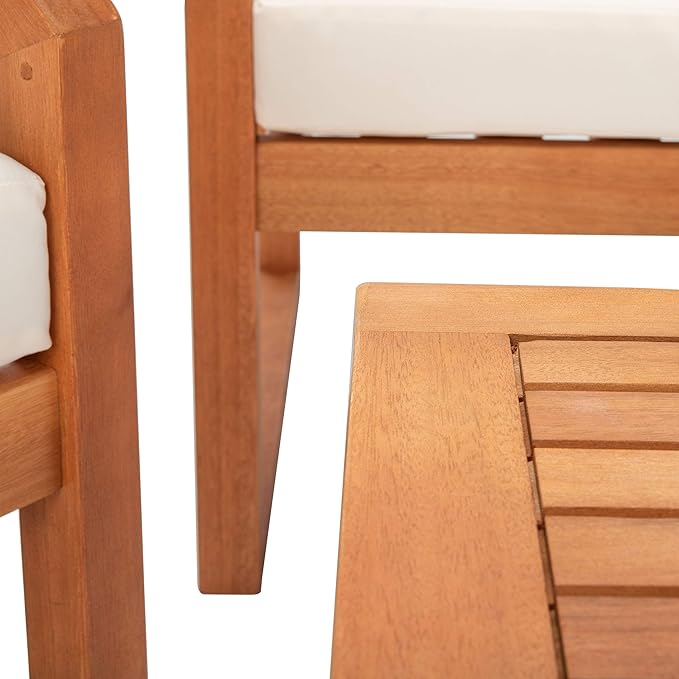 SAFAVIEH Outdoor DREN Natural Brown 4-Piece Set - Beige Seat Cushions Included