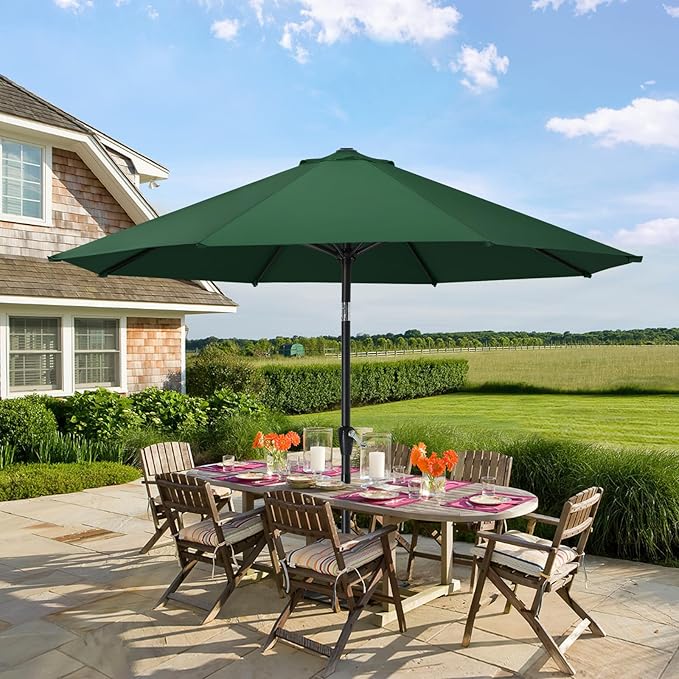 MASTERCANOPY 10FT Patio Umbrella with Push Button Tilt and Crank, Outdoor Market Umbrella with 8 Sturdy Ribs, UV Protection & Waterproof for Garden, Deck, Backyard, Pool (Forest Green)