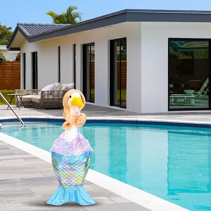 Mermaid Porch Goose Outfits Summer Goose Shiny Mermaid Dress & Wigs Princess Goose Clothes Fits 23'' Geese Statue for Holiday Birthday Outdoor Beach Yard Lawn Garden Decor