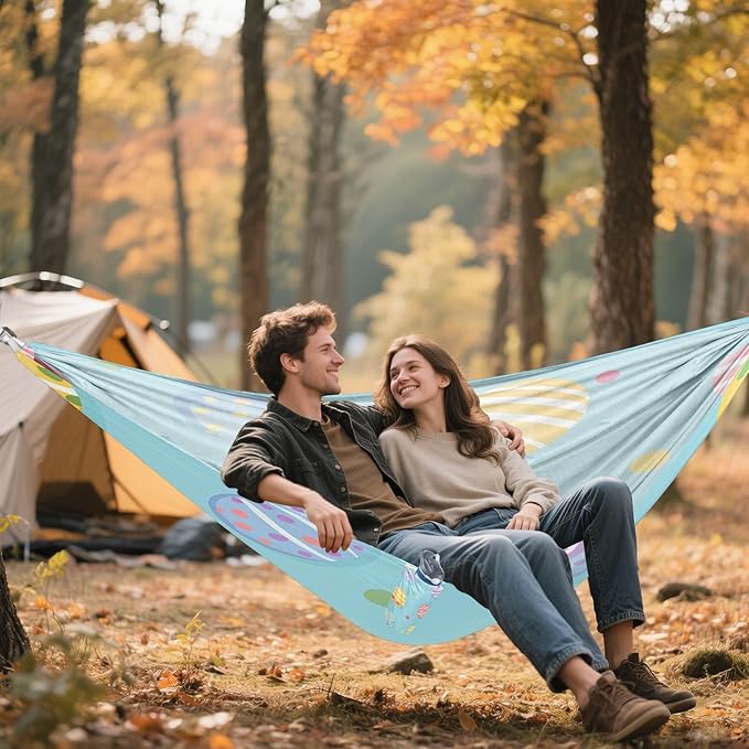 Hammocks for Outside Easter Colorful Eggs Camping Hammock Portable Hammocks with Tree Straps and Carry Bag Camping Accessories for Hiking Beach Outdoor