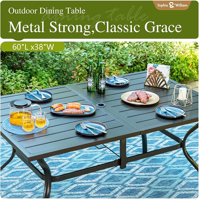 Sophia & William Patio Table and Chairs Set with Umbrella 8 Piece Outdoor Dining Set for 6 with 13ft Double-Sided Patio Red Umbrella, 6 x Swivel Patio Chairs, 1 Metal Table for Lawn Garden