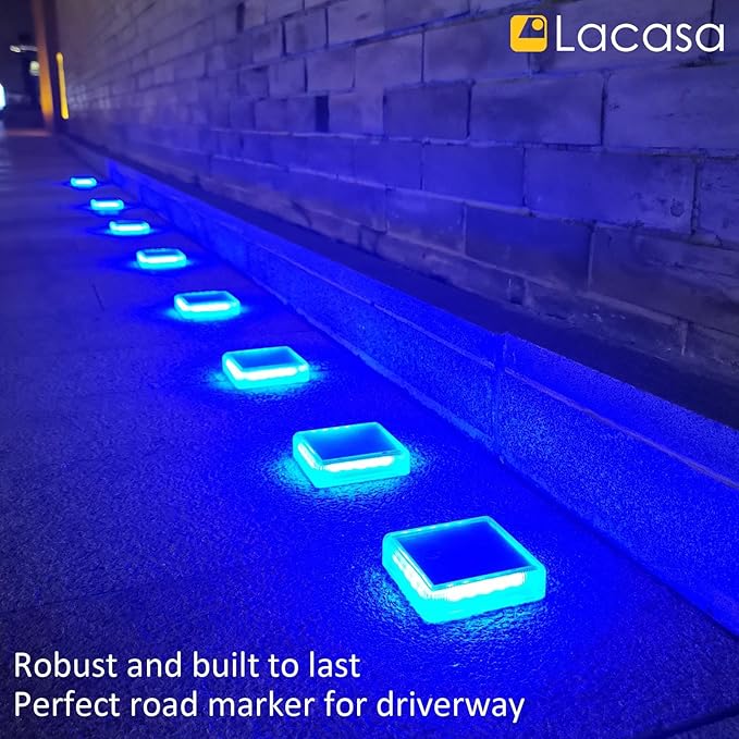 Lacasa 4-Pack Solar Dock Lights - Marine Blue Square LED Garden Deck Step Lights - Solar Powered, Dusk to Dawn for Yard Patio Pathway