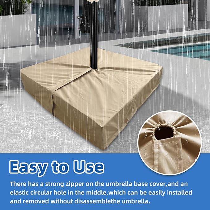 Patio Umbrella Base Cover 2 Pack Heavy Duty 600D Waterproof Outdoor Cantilever Umbrella Stand Base Cover 36"L x 36"W x 8.5"H UV-Resistant Weather-Resistant Outside Square Umbrella Base Covers,Beige
