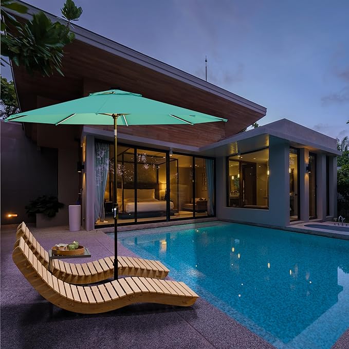 Midtown Umbrellas Led Swilt Sunbrella Umbrella 9 Ft Patio Umbrella With Sunbrella Aruba Acrylic Fabric - Deck Patio Umbrella, Backyard Umbrella, Garden Umbrella & Pool Umbrella - Black Pole