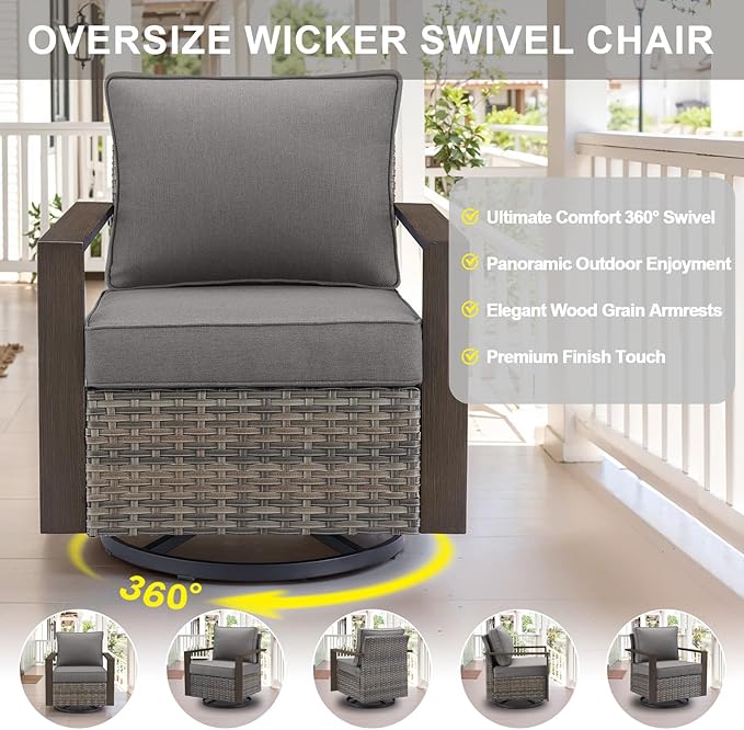 Belord 5 Piece Patio Furniture Set with Swivel Chairs, PE Wicker Patio Sofa Set Outdoor Swivel Rocker Patio Chairs with Anti-Rust Metal Wide Armrests for Deck Backyard Sunroom