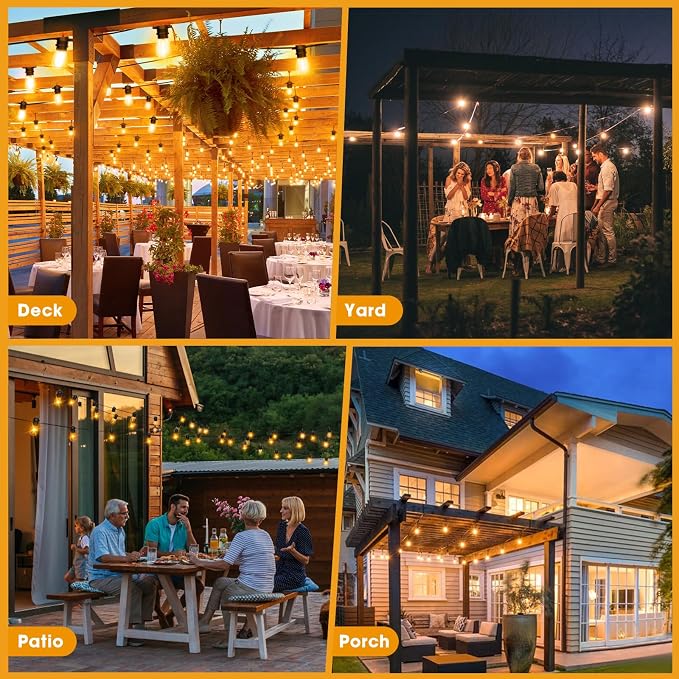 GvvooHome LED Outdoor String Lights 25FT with 9 Shatterproof S14 Bulbs, Waterproof for Porch, Deck, Garden, Balcony, Dimmable 2700K