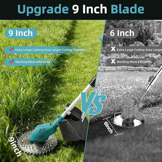 3- in-1 Electric Weed Eater, Brushless Weed Wacker Cordless, Brush Cutter with 2Pcs 4.0Ah Batteries, 1200W Motor, 6 Blades, Battery Powered Grass/String Trimmer Lawn for Yard and Garden