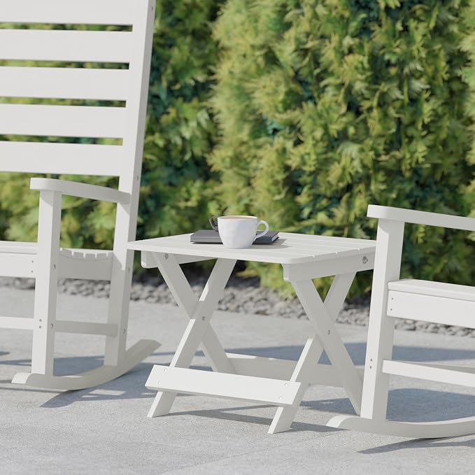 Flash Furniture Halifax Outdoor Folding Side Table, Portable All-Weather HDPE Adirondack Side Table, White