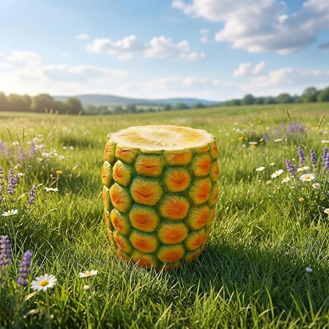 Pineapple Shaped Resin Stool 14" – Outdoor Garden Stool, Side Table & Plant Stand | Weather-Resistant Tropical Decor for Patio, Balcony, Living Room, Indoor & Outdoor Use (Pineapple)