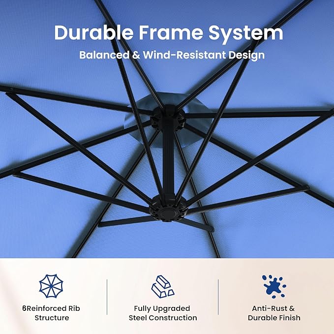 Patio Umbrella, 10FT Outdoor Umbrella with Base Included, 45° Tilt Large Cantilever, UV Protection, 360° Rotation for Backyard, Poolside, Deck, Pool, Garden