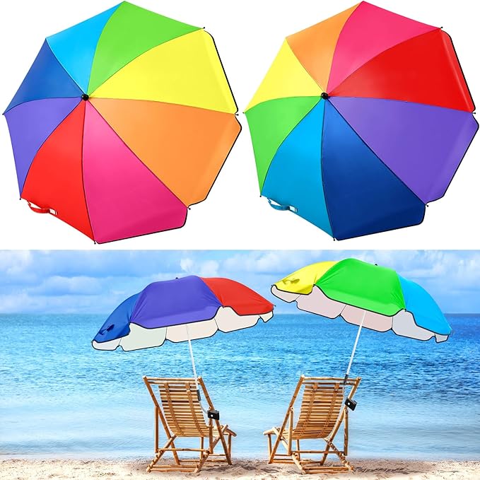 Buryeah 2 Pcs Beach Chair Umbrella Automatic with Universal Adjustable Clamp 44" UPF 50+ Portable Clamp on Beach Chair for Wheelchair Patio Golf Carts Camping