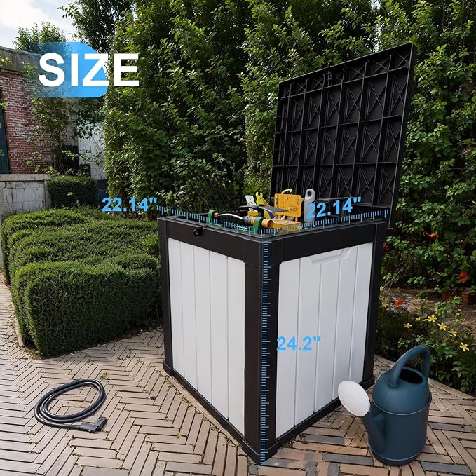 PatioZen 50 Gallon Resin Deck Box, Lockable Outdoor Storage Box for Patio Cushions Storage Furniture,Garden Tools, Pool Supplies, Weatherproof and UV Resistant (Black&White)