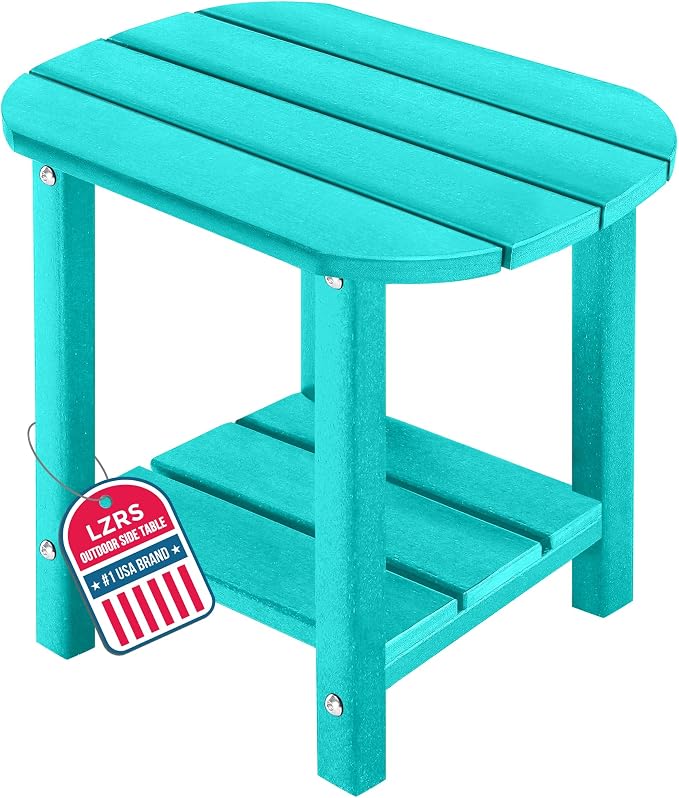 LZRS Patio End Table, Heavy Duty HDPE Outdoor Coffee Table with Wood Texture, Weatherproof Composite Table for Adirondack Chairs, Deck, Pool, Indoor/Outdoor, No Peeling Cracking(Turquoise)