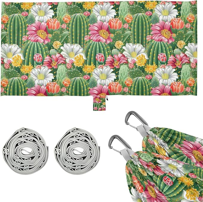 Camping Hammock Outdoor Hammocks for Outside Cactus Flowers Beach Trees Portable Lightweight with Pockets Tree Straps Indoor
