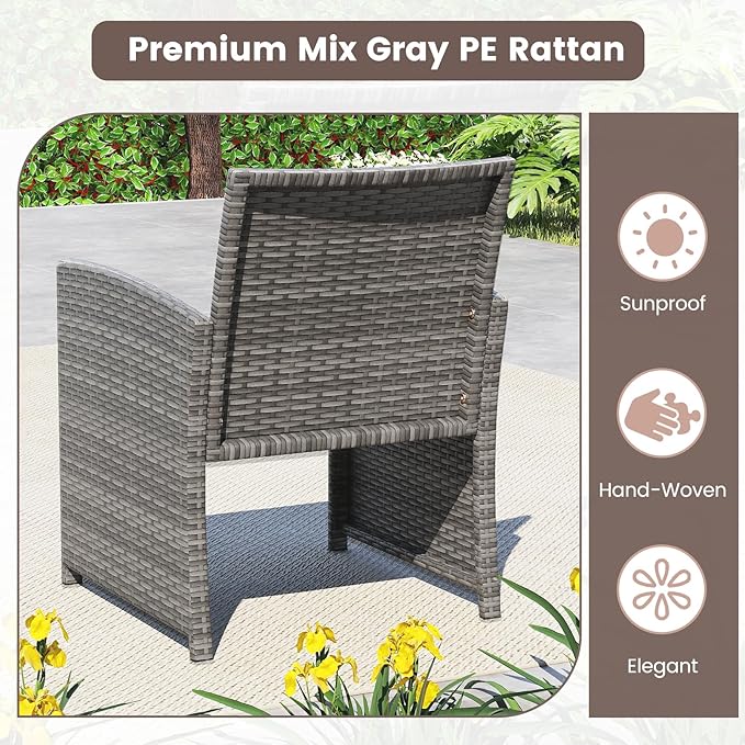 HAPPYGRILL 4 Piece Rattan Wicker Patio Conversation Set, Outdoor Furniture with Chair Loveseat Table & Cushion, for Backyard Porch Balcony (1, Black)