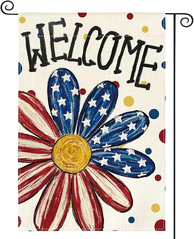 AVOIN colorlife 4th of July Patriotic Garden Flag 12x18 Inch Double Sided Outside, Memorial Day Welcome Floral Daisy Yard Outdoor Decoration