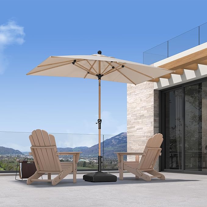 PURPLE LEAF 5' x 8' Patio Umbrella Outdoor Table Umbrella Aluminum Market Umbrella with Push Button Tilt & 8 Sturdy Ribs and Crank Rectangular Outdoor Umbrellas for Garden Patio Lawn, Beige