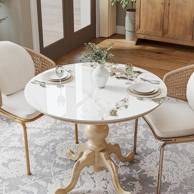 55.1" Round White Marble Sintered Stone Table Top - Heat Resistant Waterproof for Dining Table, Office Desk, Bar, Patio