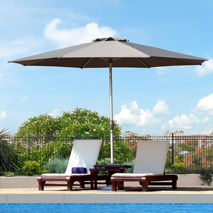 Domi 9FT Patio Umbrella, Outdoor Table Umbrella with Aluminum Pole, UV Protection Waterproof Market Sun Umbrella with Push Button Tilt and Crank for Garden, Deck, Backyard, Pool (Gray)