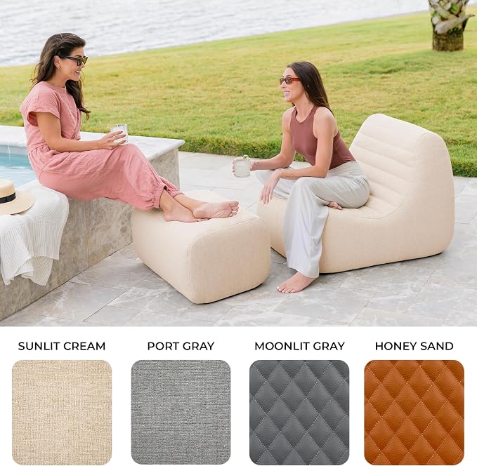 Big Joe Solvana Outdoor Sectional, 5 Piece Patio Furniture Set, Performance Linen Weather-Resistant Fabric Sofa, Sunlit Cream