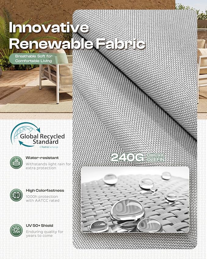 Aluminum Patio Furniture Set, 7 Seats Modern Outdoor Sectional Furniture with PE Rope & Dual-Layer Coffee Table, Luxury Patio Conversation Sets with 6" Cushions for Backyard/Garden, White