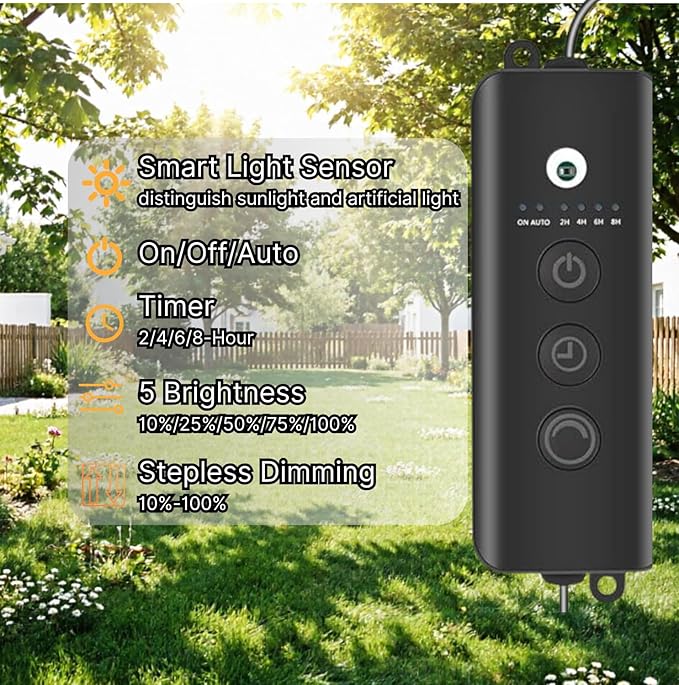 ZYAN Landscape Spotlights with Sensor, 5 Lighting Modes for Brightness Adjustment, Dimmable Timer Auto On Off, Low Voltage Outdoor IP65 Waterproof for Patio Yard Garden Pathway, Warm White (4 Pack)