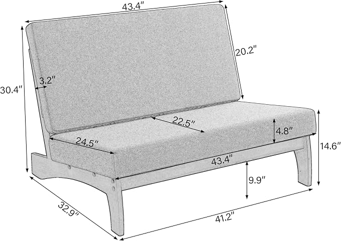 Outdoor Furniture Patio Couch, Weather Resistant Patio Loveseat Sofa Couch with Removable Cushion, Teak Wood Frame for Porch & Backyard Seating - Grey