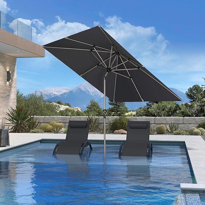 PURPLE LEAF 8' x 8' Square Patio Umbrella with Tilt Adjustment, Outdoor Table Umbrella Champagne Aluminum Frame, Market Umbrella Pool Umbrella for Deck Garden, Patio, or Lawn
