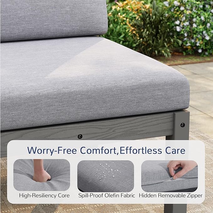 Stoog 6-Piece Modular Outdoor Sectional Sofa Set, All-Weather Patio Furniture - Waterproof HIPS Frame with Quick-Dry Olefin Cushions, Grey