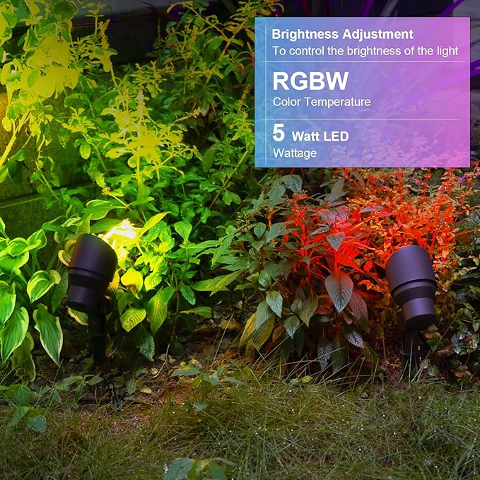 GOODSMANN RGBW Landscape Lighting 2PK Low Voltage Spot Lights Landscape with Color Changing Dimmable Flood Light 5W LED Metal Landscape Lights 12V AC Tree Lights