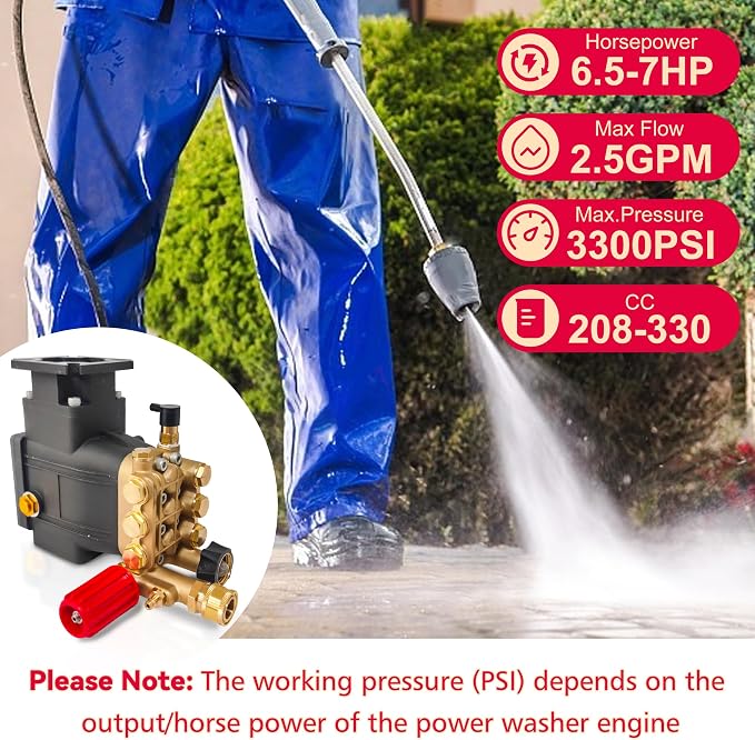 3400 PSI Pressure Washer Pump, 3.0 GPM, 3/4" Shaft Replacement Pump | 2500-3400 psi Restore Cleaning Power • Fits 5–8HP Engines • Brass Head • Replacement Pump for Gas Pressure Washers