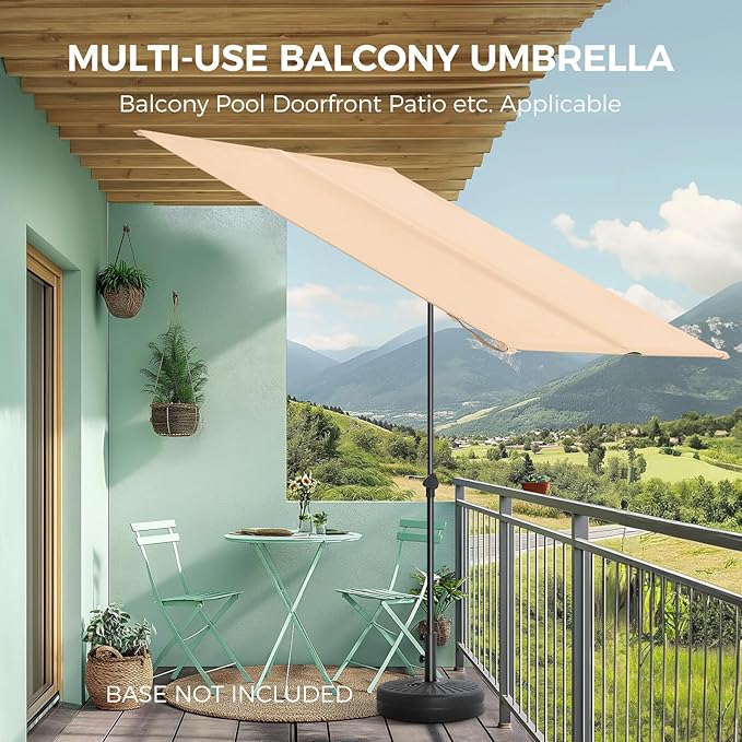 HOMSHADE 6x4ft Outdoor Balcony Umbrella - Flat Porch Pool Patio Umbrella Rectangular Canopy Shade UPF50+ UV Protection 360° Rotating & Tilting All Angles Applicable (Beige, No Base)