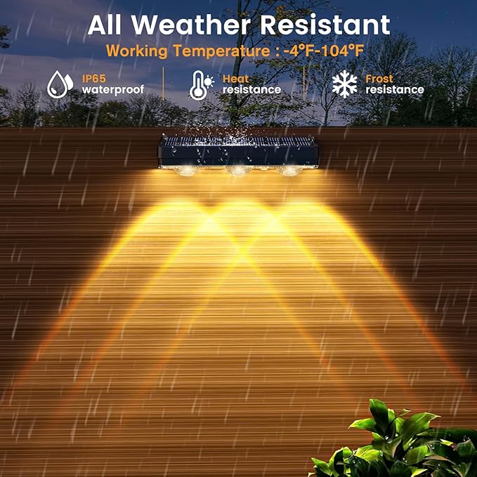 JOFIOS Solar Fence Lights Outdoor,1300mAh,Warm/Natural/Cool White,IP65 Waterproof,6 inch Fence Lights Solar Powered,Solar Lighting for Deck, Backyard, Railing(8Pack Black)