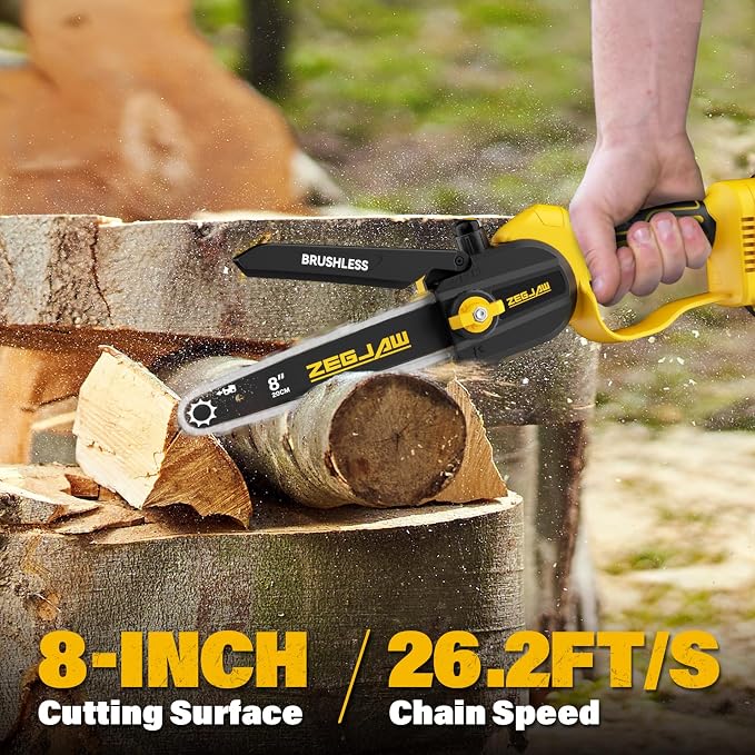 ZEGJAW 2-IN-1 Cordless Pole Saw & 8 Inch Mini Chainsaw, with 2 Pack 3.0Ah Battery and Charger, Electric Pole Saw for Tree Trimming with Adjustable Extension Pole