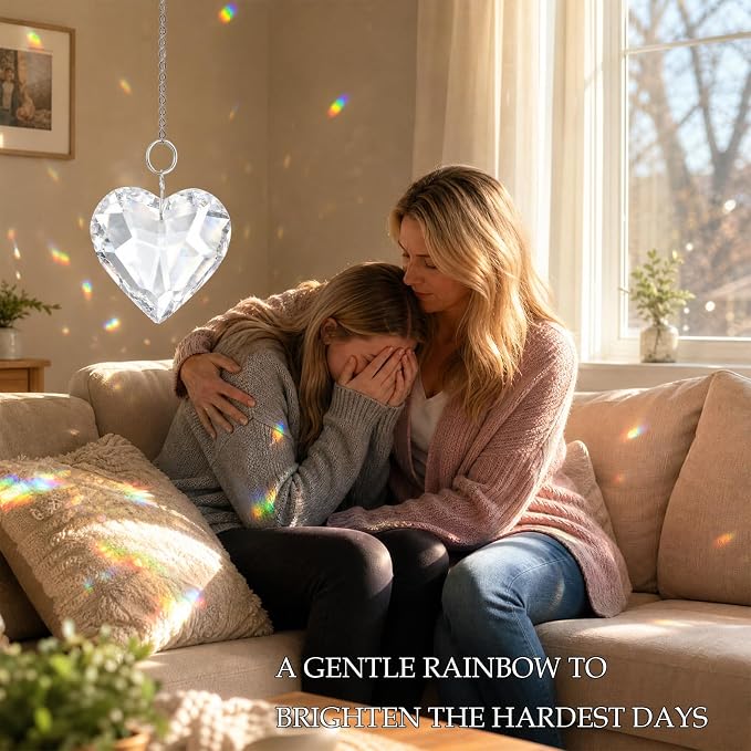 Memorial Gifts for Loss of Loved One, Hanging Heart Crystal Suncatcher