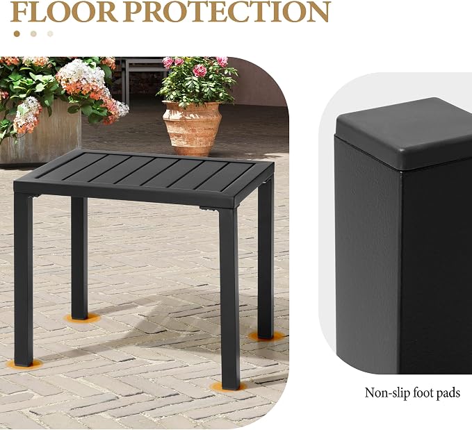 Crestlive Products Outdoor Side Table Set of 2, Aluminum Rectangular Side/End Table, Small Patio Coffee Bistro Table for Outdoor Indoor (Black)