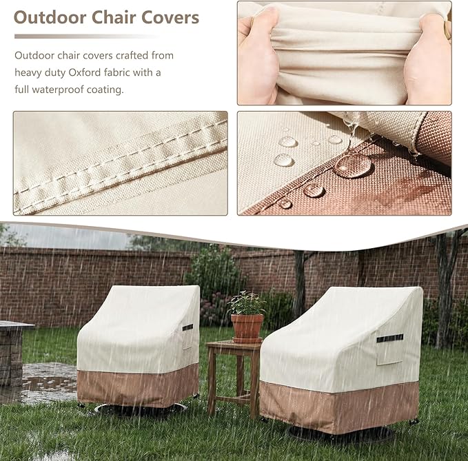 Outdoor Chair Covers Heavy Duty Waterproof Patio Furniture Covers, 35" W x 37" D x 36" H Outdoor Furniture Cover 2 Pack (Beige & Brown)