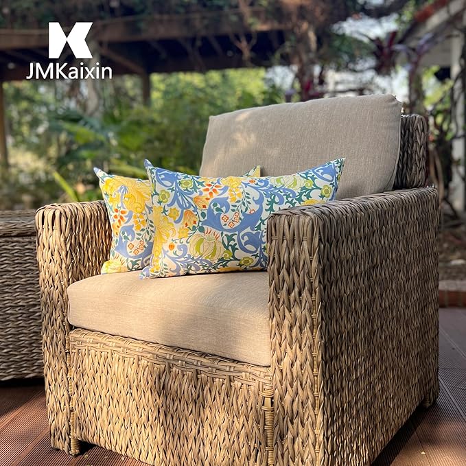 Pack of 2 Patio Lumbar Pillows, 12"x20" Fade Resistant Outdoor Waterproof Lumbar Pillow with Inners, Decorative Garden Lumbar Cushions for Home Patio Terrace Sofa Use