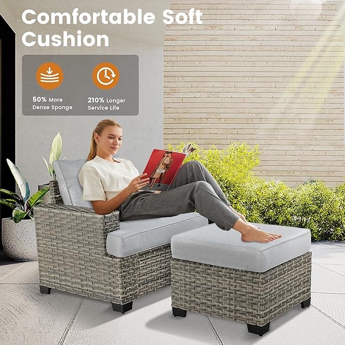 Patio Furniture Sets 7 Pieces Outdoor Sectional Rattan Sofa Manual Weaving Wicker Patio Conversation Set with Ottomans and T Cushion(Grey)