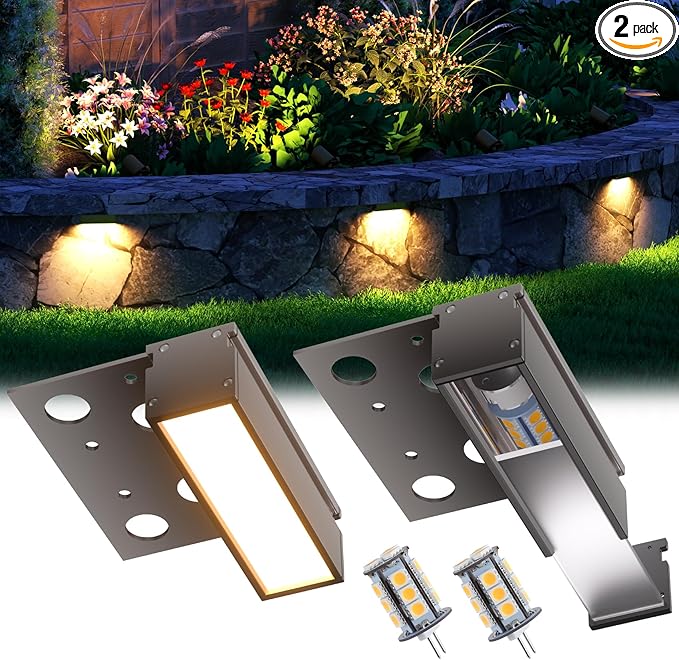 4-Inch Retaining Wall Lights Hardscape Lighting 12V Outdoor Step Lights with Replaceable G4 LED Bulb Warm White 3W 300lm IP65 Waterproof Die-Cast Aluminum Housing 2-Pack