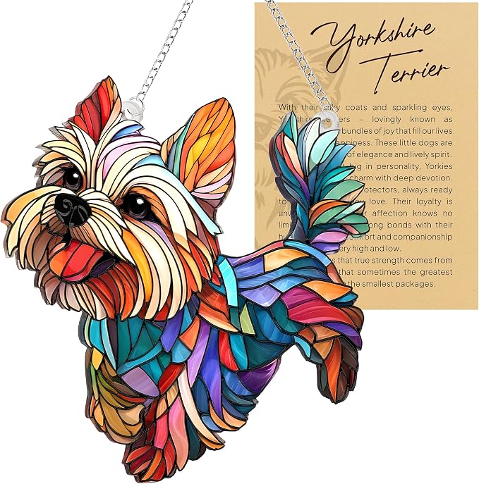 Yorkshire Gifts for Women, Colorful Yorkshire Ornament for Window Hanging | 4.4"x4.6" Acrylic Suncatcher Ornament Faux Stained Glass, Dog Lovers Gifts for Women, Dogs Christmas Ornaments for Tree