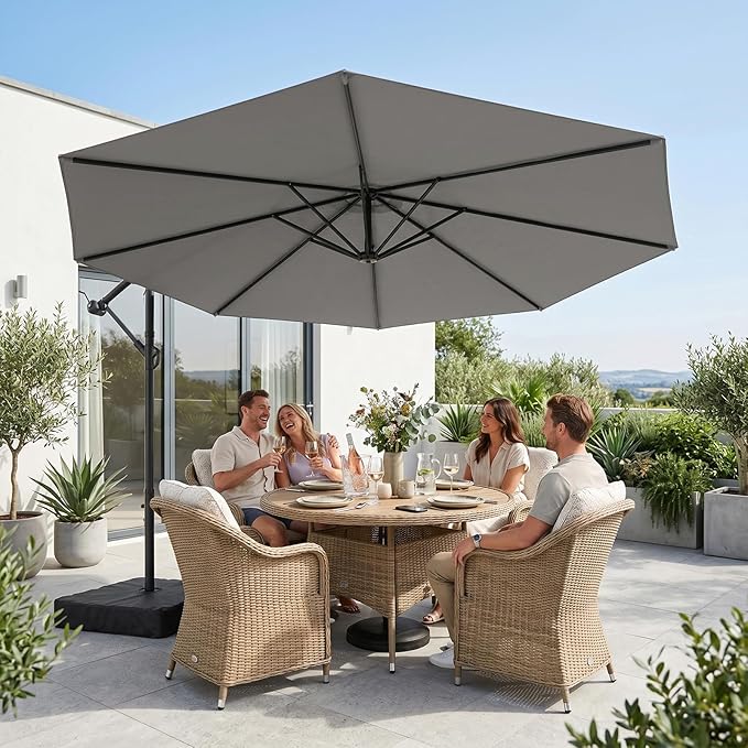 10ft Cantilever Offset Patio Umbrella with Base, Large Outdoor Patio Umbrella, 360° Rotation & Easy Tilt Adjustment, UV Protection Waterproof Patio Umbrellas for Backyard, Garden, Patio, Deck, Pool