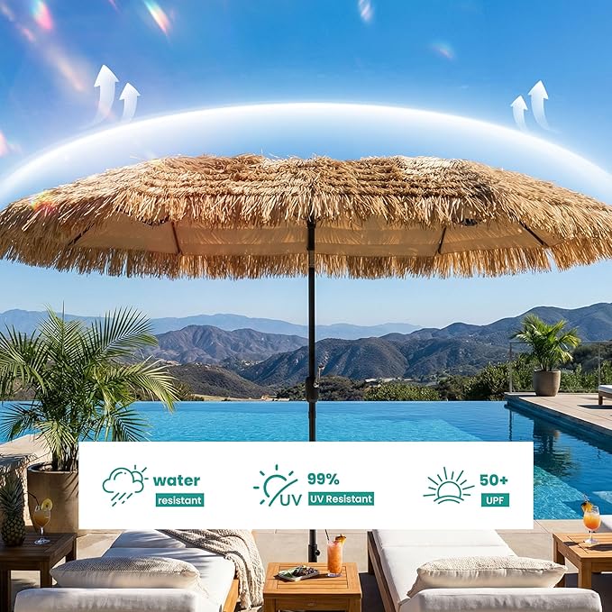 SUNBURY 9/10/13FT 2-Tier Wind-Resistant Tiki Umbrella with 8 Ribs,Extra Wide Hawaiian Patio Shade with UPF50+