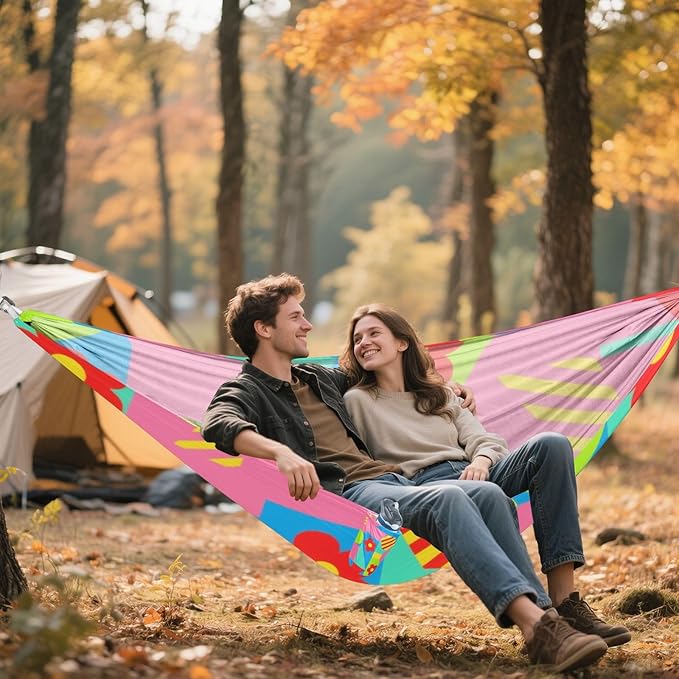 Colorful Geometric Shapes Red Flowers 330lb Capacity Outdoor Hammock Tree Hammock for Outside Camping Essentials hamacas para adultos