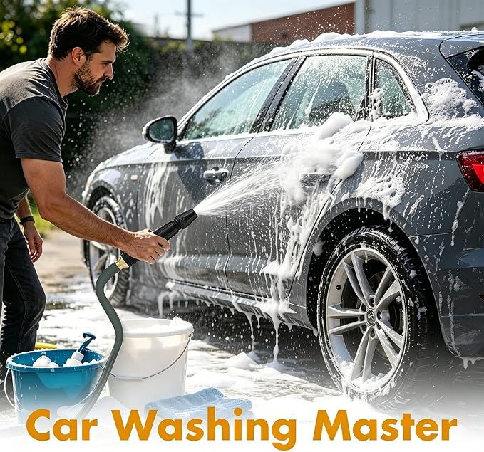 2PCS Home High Pressure Car Wash Water Gun Kits, Upgraded High Pressure Water Gun with Adjustable Spray Patterns and Booster, Garden Hose Nozzle Sprayer for Watering Plants Vegetables and Car Washing
