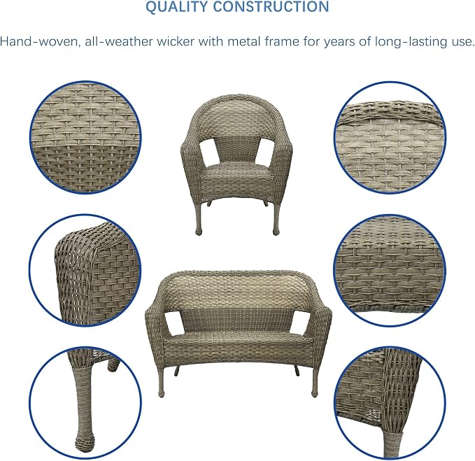 Jeco Set of 4 Grey Resin Wicker Clark Conversation Set Without Cushion
