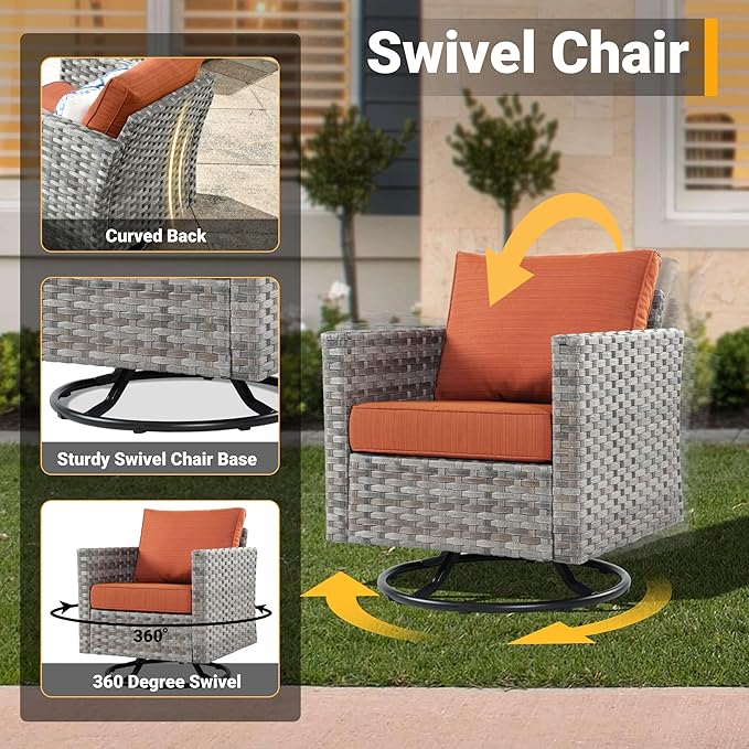 16 Pieces Patio Furniture Conversation Set with 42" Fire Pit Table Rocking Chair Outdoor Sectional Gray Wicker Sofa Set